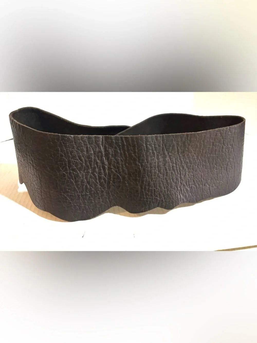 Handmade Wide Textured Leather Waist Belt - Dark Brown